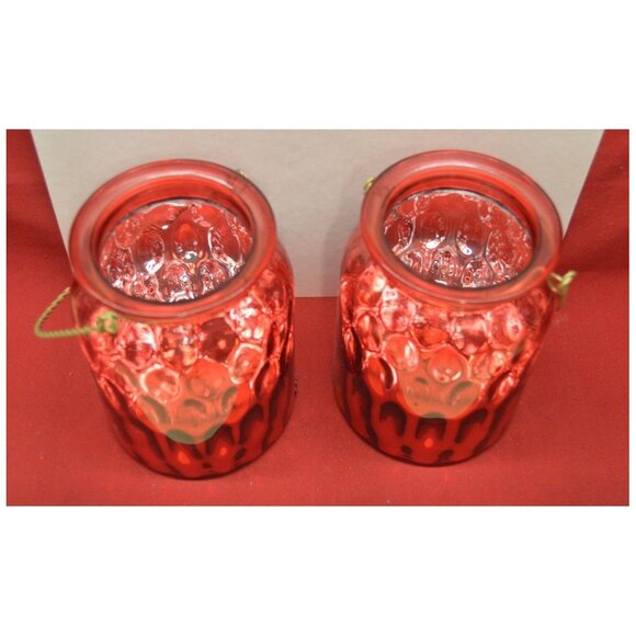 Set of 2 Red Mirrored Candle Holders +Wire Handle Home Décor ~5-7/8" T x 4-1/4" - Picture 3 of 4